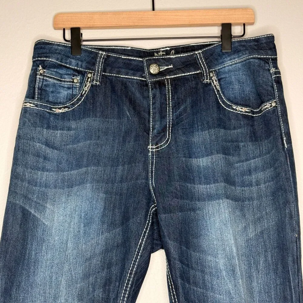 NLTD Womens Flare‎ Boot Cut Jeans 14 Embellished Denim Flare Rock